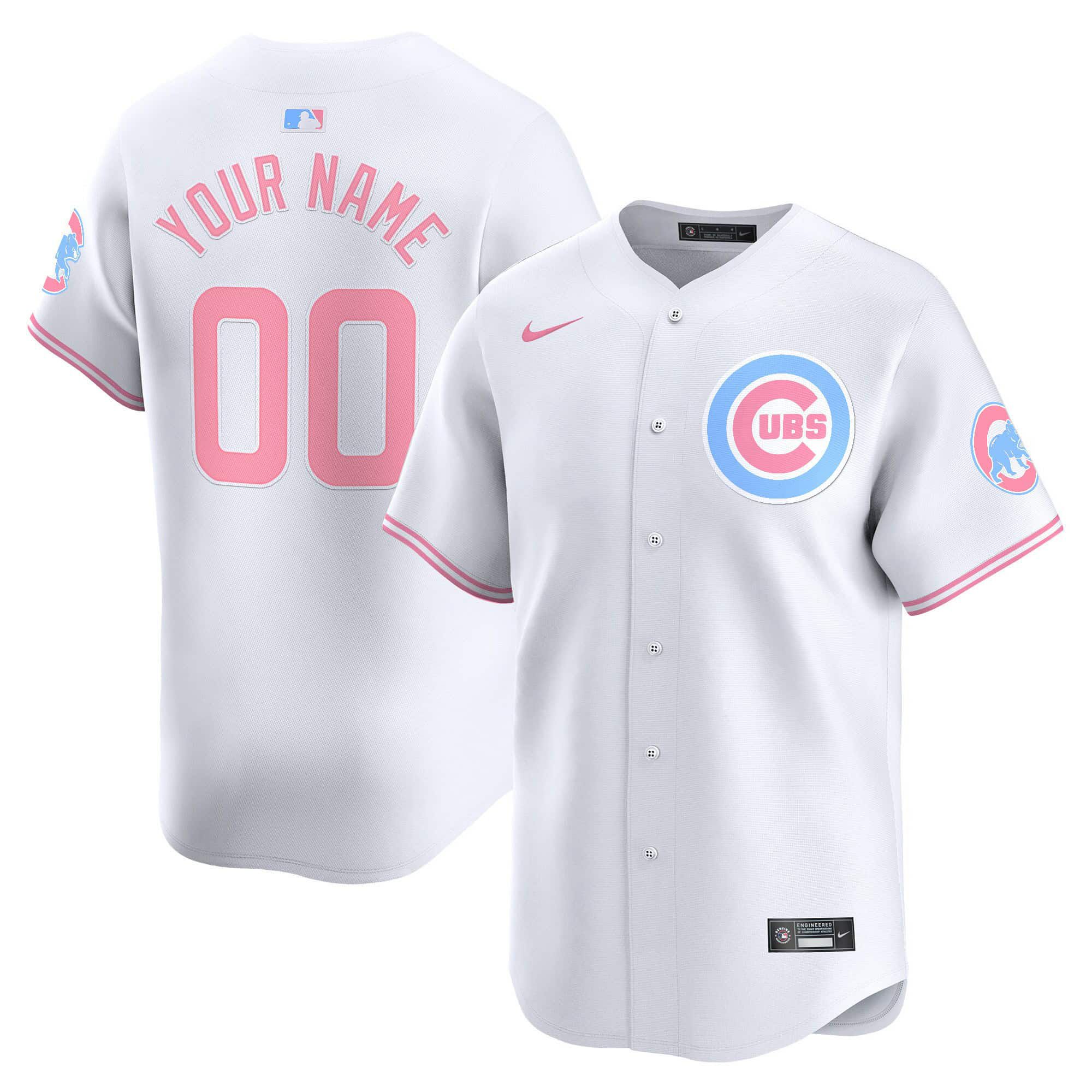 Men Chicago Cubs Bubblegum White 2024 Nike Vapor Premier Limited Custom MLB Jersey->->